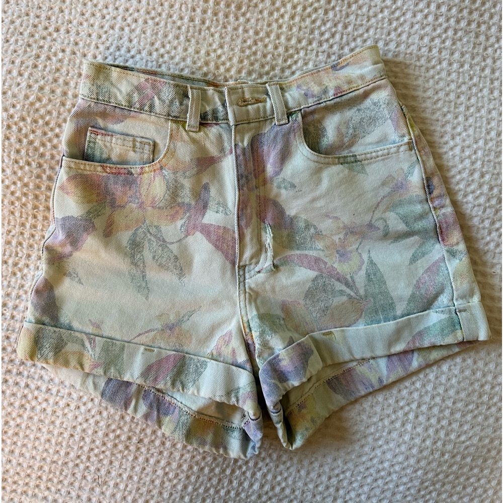 American Apparel Tropical Print Denim Shorts